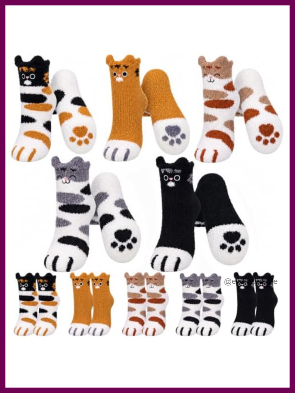 Fuzzy Coral Fleece Cat Slipper Socks 10 Pairs Women Cozy Warm Winter Gift